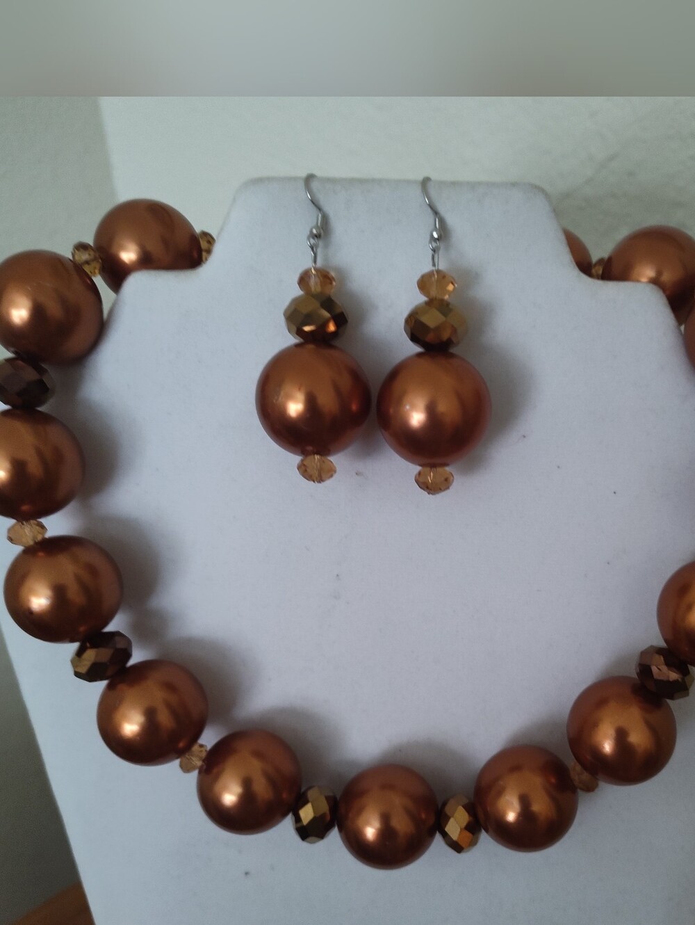 Big Rust Pearl Bead Necklace and Earrings Set - Elegant Women’s Jewelry